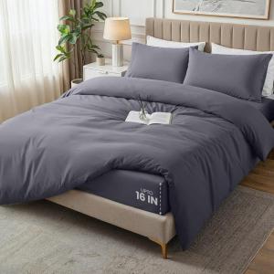image:imageUtopia Bedding 4 Piece Bedding Set  1 Fitted Sheet 54x75 1 Duvet Cover Full Size 2 Pillow Case 20x30  All Season Luxury Bed in a Bag with Zippered Black Queen Duvet Cover  No ComforterGrey