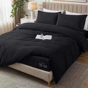 image:imageUtopia Bedding 4 Piece Bedding Set  1 Fitted Sheet 54x75 1 Duvet Cover Full Size 2 Pillow Case 20x30  All Season Luxury Bed in a Bag with Zippered Black Queen Duvet Cover  No ComforterBlack