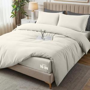 image:imageUtopia Bedding 4 Piece Bedding Set  1 Fitted Sheet 54x75 1 Duvet Cover Full Size 2 Pillow Case 20x30  All Season Luxury Bed in a Bag with Zippered Black Queen Duvet Cover  No ComforterIvory
