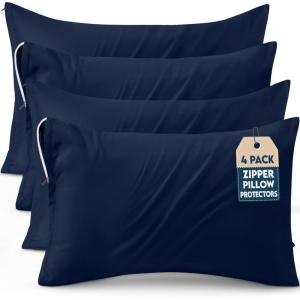 image:imageUtopia Bedding Zippered Pillowcases  Pack of 4  Soft Brushed Microfiber Fabric  Wrinkle Shrinkage and Fade Resistant Pillow Covers King Navy