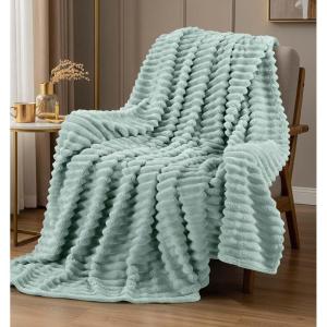 image:imageUtopia Bedding Off White Striped Fleece Blanket Throw Size  Fluffy Warm amp Lightweight Ribbed Throw for Bed Sofa amp Chair  Soft Cozy Blanket for Home Dcor amp Gifting 50x60 InchesSage Green