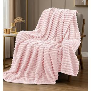 image:imageUtopia Bedding Off White Striped Fleece Blanket Throw Size  Fluffy Warm amp Lightweight Ribbed Throw for Bed Sofa amp Chair  Soft Cozy Blanket for Home Dcor amp Gifting 50x60 InchesPink