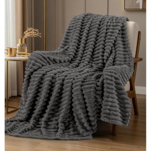 image:imageUtopia Bedding Off White Striped Fleece Blanket Throw Size  Fluffy Warm amp Lightweight Ribbed Throw for Bed Sofa amp Chair  Soft Cozy Blanket for Home Dcor amp Gifting 50x60 InchesGrey