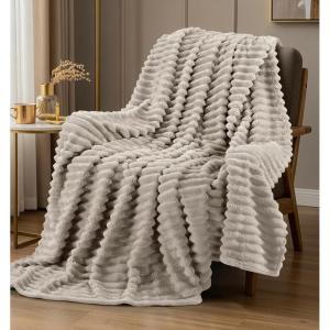 image:imageUtopia Bedding Off White Striped Fleece Blanket Throw Size  Fluffy Warm amp Lightweight Ribbed Throw for Bed Sofa amp Chair  Soft Cozy Blanket for Home Dcor amp Gifting 50x60 InchesLinen