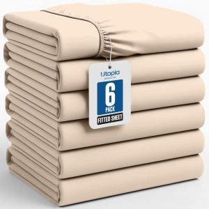 image:imageUtopia Bedding Twin Fitted Sheets  Bulk Pack of 6 Bottom Sheets  Soft Brushed Microfiber  Deep Pockets  Shrinkage amp Fade Resistant  Easy Care WhiteBeige