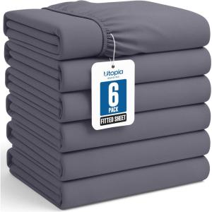 image:imageUtopia Bedding Twin Fitted Sheets  Bulk Pack of 6 Bottom Sheets  Soft Brushed Microfiber  Deep Pockets  Shrinkage amp Fade Resistant  Easy Care WhiteGrey