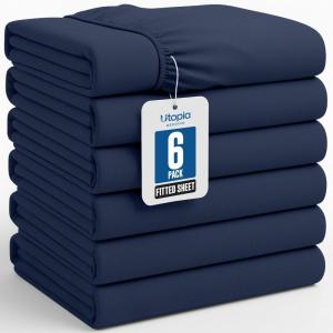 image:imageUtopia Bedding Twin Fitted Sheets  Bulk Pack of 6 Bottom Sheets  Soft Brushed Microfiber  Deep Pockets  Shrinkage amp Fade Resistant  Easy Care WhiteNavy