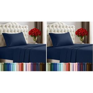 image:imageUtopia Bedding Twin Sheet Set  3 Piece Bed Sheets for Twin Size Bed Soft and Breathable Microfiber Includes 1 Fitted Sheet 1 Flat Sheet and 1 Pillowcase Navy Blue Pack of 2