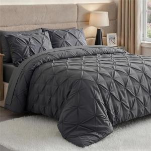 image:imageUtopia Bedding King Comforter Set Pintuck 7 Piece Grey 2 Pillow Shams Flat amp Fitted Sheet 2 Pillowcases Machine Washable Comforter Bedding Sets King Bed Set  All Season Breathable Durable Machine Washable