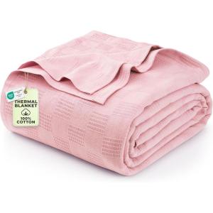 image:imageUtopia Bedding 100 Cotton Thermal Blanket Pink Twin Size Soft Lightweight Breathable Cozy Spring and Summer Blankets for Bed Home Room Decor Gifts for Women and Men 90x72 Inches