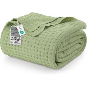 image:imageUtopia Bedding 100 Cotton Waffle Weave Blanket King Size for Bed  Lightweight Breathable Summer Blankets Soft and Cozy Gift for Mothers Day Home Decor Black 90x108 InchSage Green