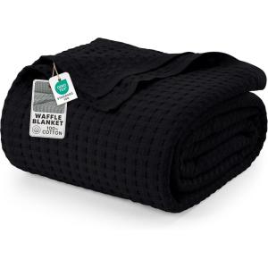 image:imageUtopia Bedding 100 Cotton Waffle Weave Blanket King Size for Bed  Lightweight Breathable Summer Blankets Soft and Cozy Gift for Mothers Day Home Decor Black 90x108 InchBlack