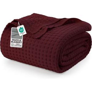 image:imageUtopia Bedding 100 Cotton Waffle Weave Blanket King Size for Bed  Lightweight Breathable Summer Blankets Soft and Cozy Gift for Mothers Day Home Decor Black 90x108 InchBurgundy