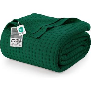 image:imageUtopia Bedding 100 Cotton Waffle Weave Blanket King Size for Bed  Lightweight Breathable Summer Blankets Soft and Cozy Gift for Mothers Day Home Decor Black 90x108 InchForest Green