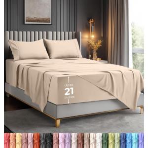 image:imageUtopia Bedding King Size Extra Deep Pocket Sheet Set  Fits Mattresses Up to 21 inches  Cooling Soft amp Breathable  OekoTex 4 Piece Bed Sheets OrangeBeige