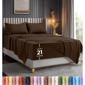 image:imageUtopia Bedding King Size Extra Deep Pocket Sheet Set  Fits Mattresses Up to 21 inches  Cooling Soft amp Breathable  OekoTex 4 Piece Bed Sheets OrangeBrown