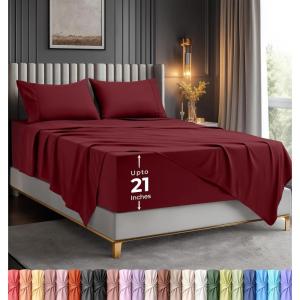 image:imageUtopia Bedding King Size Extra Deep Pocket Sheet Set  Fits Mattresses Up to 21 inches  Cooling Soft amp Breathable  OekoTex 4 Piece Bed Sheets OrangeBurgundy