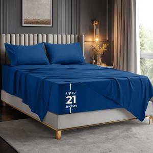 image:imageUtopia Bedding King Size Extra Deep Pocket Sheet Set  Fits Mattresses Up to 21 inches  Cooling Soft amp Breathable  OekoTex 4 Piece Bed Sheets OrangeBlue Dusk