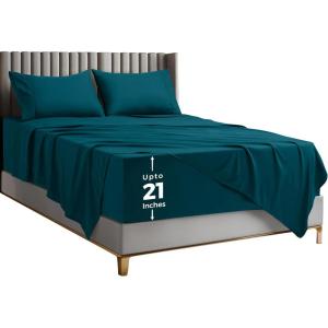 image:imageUtopia Bedding King Size Extra Deep Pocket Sheet Set  Fits Mattresses Up to 21 inches  Cooling Soft amp Breathable  OekoTex 4 Piece Bed Sheets OrangeDenim Blue