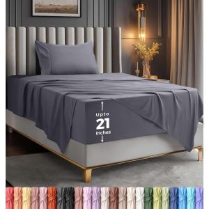 image:imageUtopia Bedding King Size Extra Deep Pocket Sheet Set  Fits Mattresses Up to 21 inches  Cooling Soft amp Breathable  OekoTex 4 Piece Bed Sheets OrangeGrey