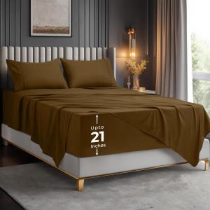 image:imageUtopia Bedding King Size Extra Deep Pocket Sheet Set  Fits Mattresses Up to 21 inches  Cooling Soft amp Breathable  OekoTex 4 Piece Bed Sheets OrangeMocha