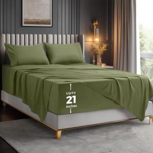 image:imageUtopia Bedding King Size Extra Deep Pocket Sheet Set  Fits Mattresses Up to 21 inches  Cooling Soft amp Breathable  OekoTex 4 Piece Bed Sheets OrangeOlive