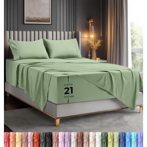 image:imageUtopia Bedding King Size Extra Deep Pocket Sheet Set  Fits Mattresses Up to 21 inches  Cooling Soft amp Breathable  OekoTex 4 Piece Bed Sheets OrangeSage