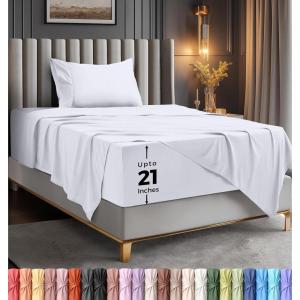 image:imageUtopia Bedding King Size Extra Deep Pocket Sheet Set  Fits Mattresses Up to 21 inches  Cooling Soft amp Breathable  OekoTex 4 Piece Bed Sheets OrangeWhite