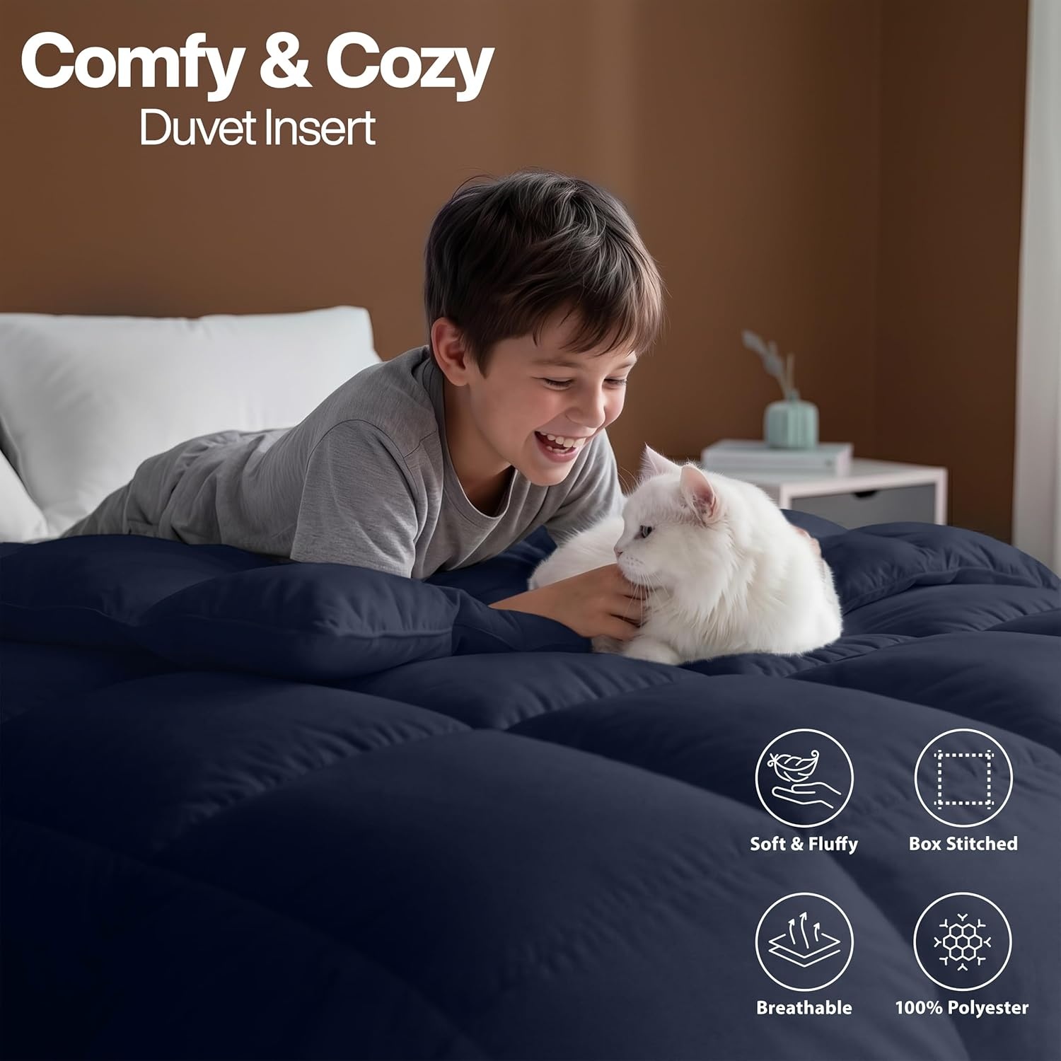 image:imageUtopia Bedding Comforter Duvet Insert Quilted Comforter with Corner Tabs Box Stitched Down Alternative Comforters California King Size Navy