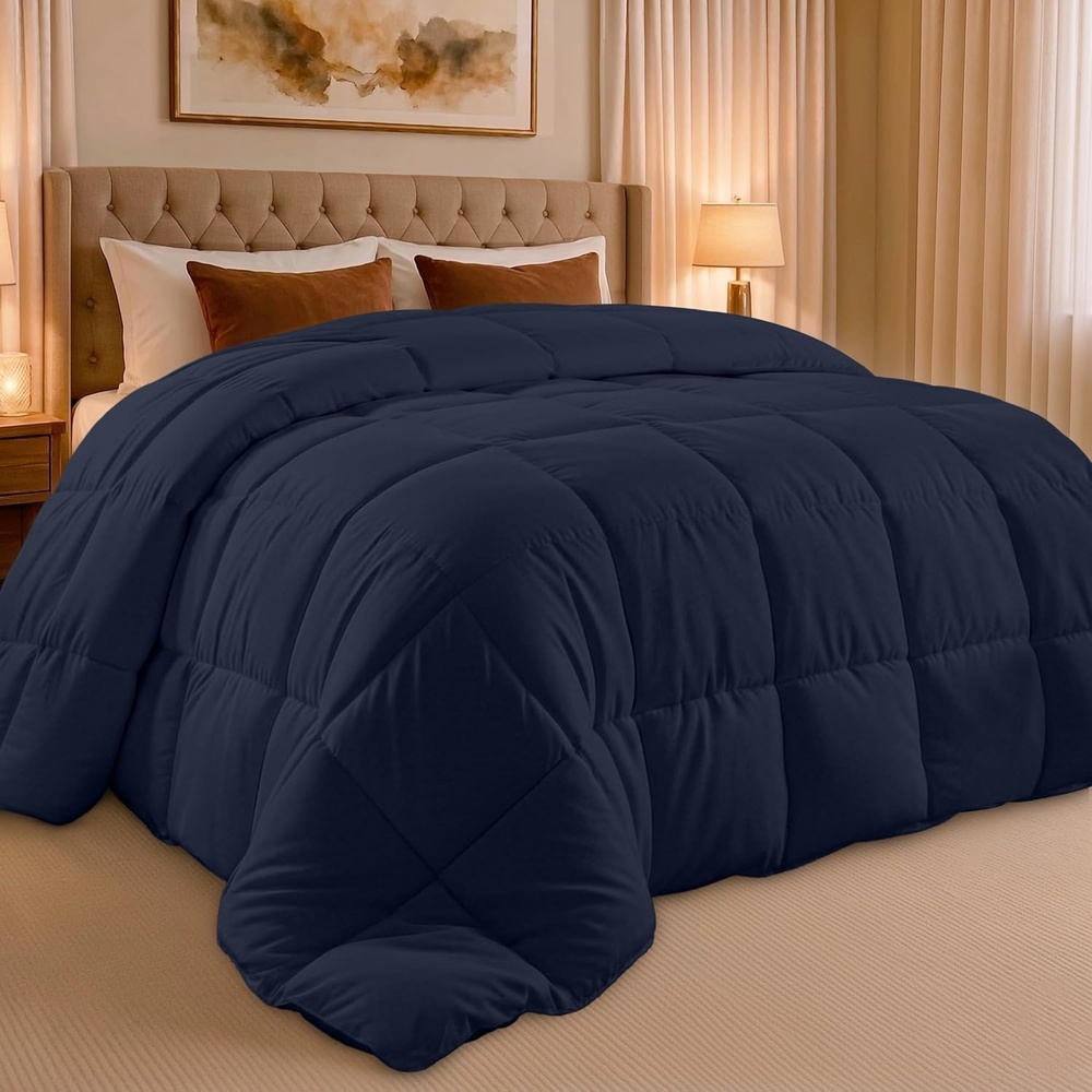 image:imageUtopia Bedding Comforter Duvet Insert Quilted Comforter with Corner Tabs Box Stitched Down Alternative Comforters California King Size Navy