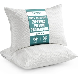 image:imageUtopia Bedding Premium Jacquard Waterproof Pillow Protectors with Zipper Standard Size 2 Pack Soft and Cooling Pillow Covers Bed Bug Proof Pillow Encasements 20 x 26 Inches WhiteWhite