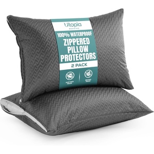image:imageUtopia Bedding Premium Jacquard Waterproof Pillow Protectors with Zipper Standard Size 2 Pack Soft and Cooling Pillow Covers Bed Bug Proof Pillow Encasements 20 x 26 Inches WhiteGray