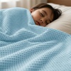 image:imageUtopia Bedding White Waffle Blanket Twin Size Soft Lightweight Breathable Cotton Blend Bed Blanket for All Seasons Luxury Throws for Bed Couch and SofaSky Blue