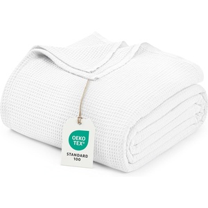 image:imageUtopia Bedding White Waffle Blanket Twin Size Soft Lightweight Breathable Cotton Blend Bed Blanket for All Seasons Luxury Throws for Bed Couch and SofaWhite