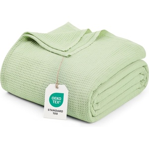 image:imageUtopia Bedding White Waffle Blanket Twin Size Soft Lightweight Breathable Cotton Blend Bed Blanket for All Seasons Luxury Throws for Bed Couch and SofaSage Green