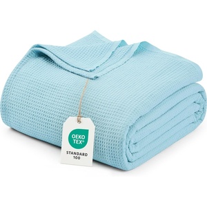 image:imageUtopia Bedding White Waffle Blanket Twin Size Soft Lightweight Breathable Cotton Blend Bed Blanket for All Seasons Luxury Throws for Bed Couch and SofaSky Blue