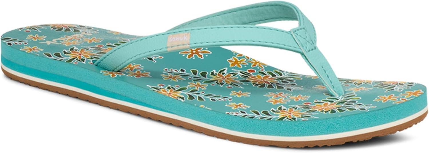 imageSanuk Yoga Joy Vintage Floral  Flip Flops for Women  Yoga Sandals For Women  Womens Beach Sandals  Memory Foam FootbedAqua Splash
