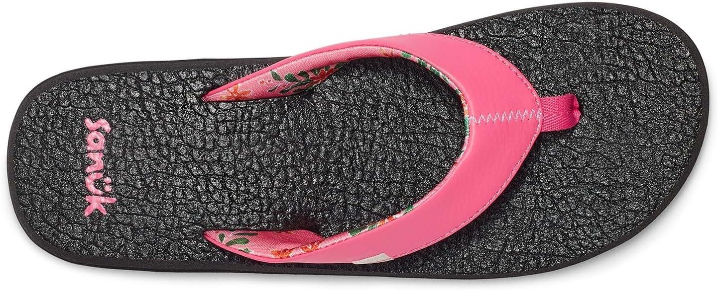 imageSanuk Yoga Mat Vintage Floral  Flip Flops for Women  Yoga Sandals For Women  Womens Beach Sandals  Memory Foam FootbedHot Pink