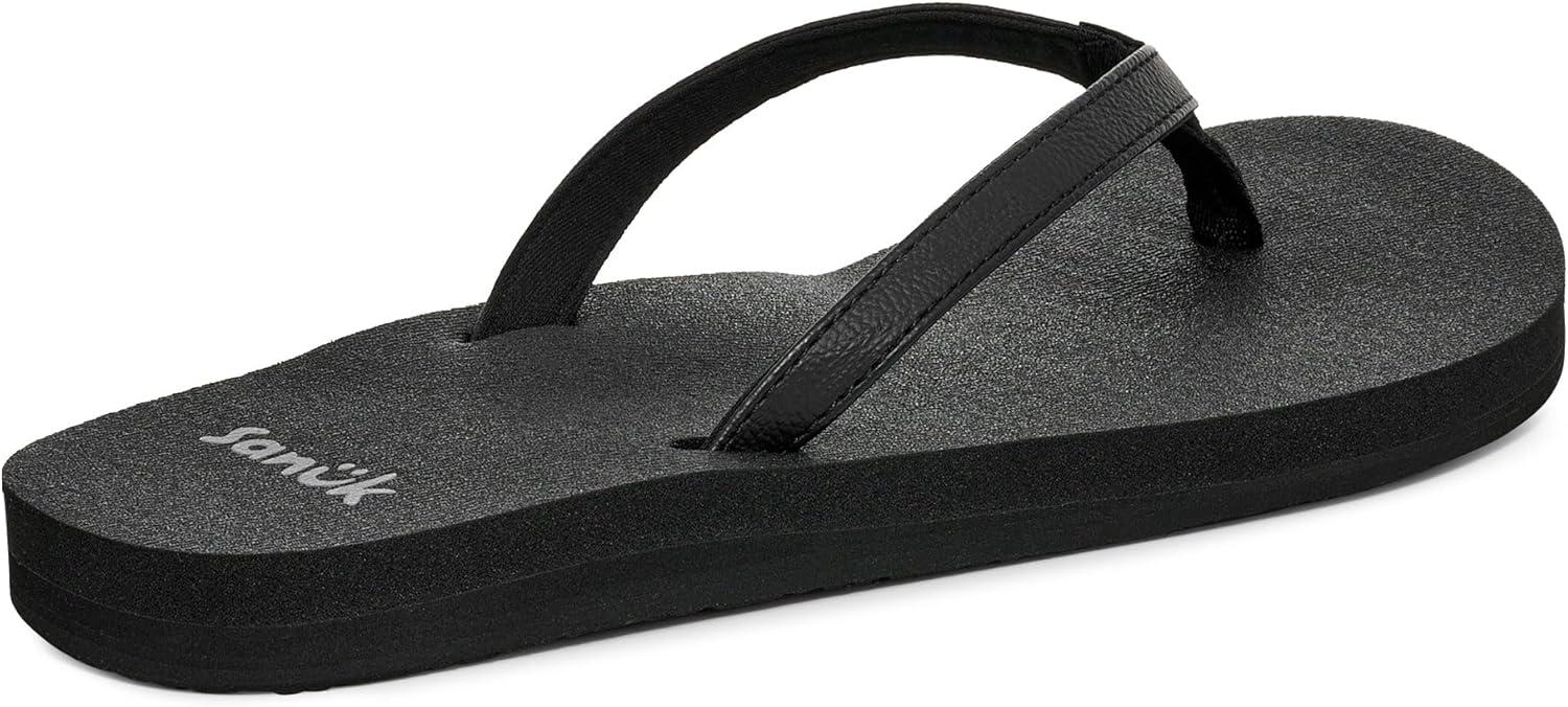 imageSanuk Yoga Joy  Yoga Mat Footbed  Flip Flops for Women  Yoga Sandals For Women  Womens Beach Sandals Black