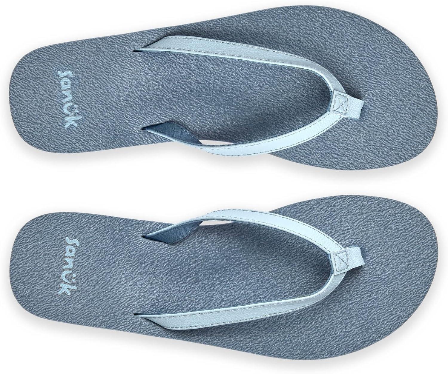 imageSanuk Yoga Joy  Yoga Mat Footbed  Flip Flops for Women  Yoga Sandals For Women  Womens Beach Sandals Denim Blue