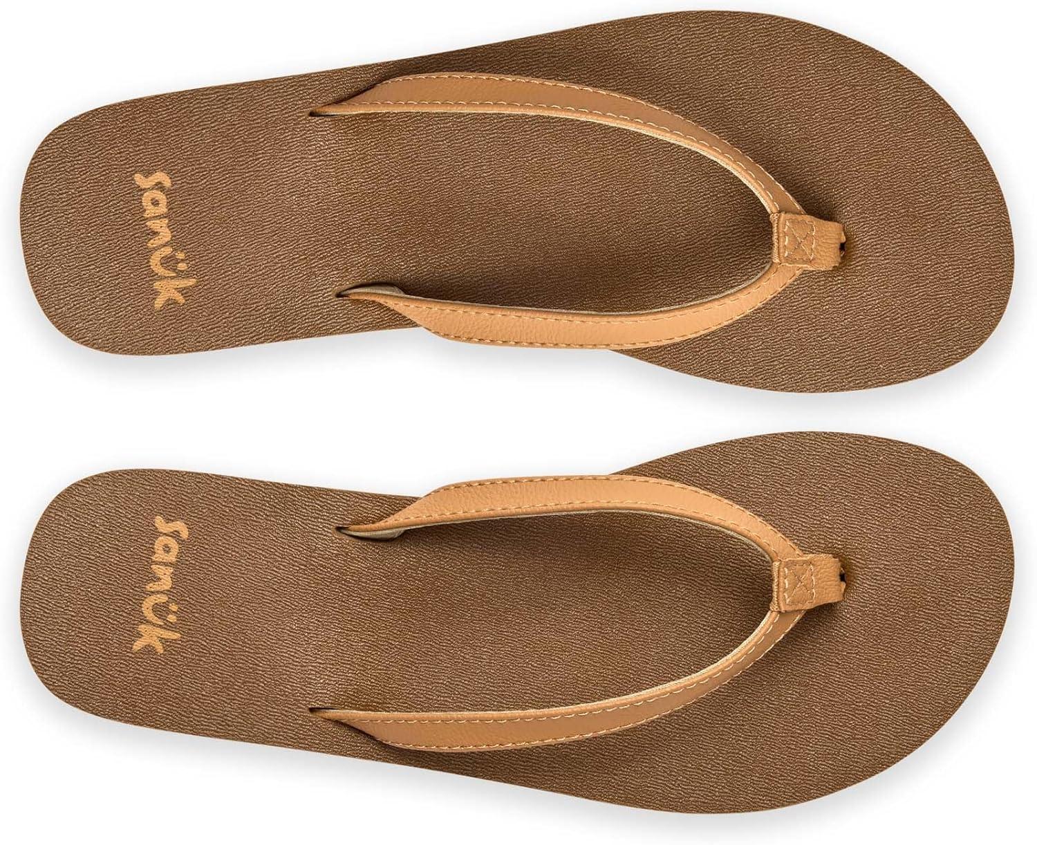 imageSanuk Yoga Joy  Yoga Mat Footbed  Flip Flops for Women  Yoga Sandals For Women  Womens Beach Sandals Tan