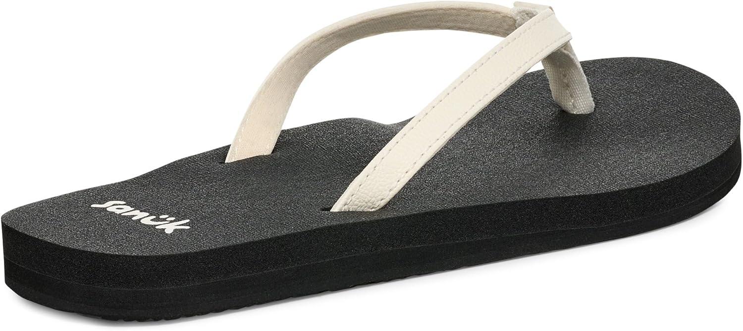 imageSanuk Yoga Joy  Yoga Mat Footbed  Flip Flops for Women  Yoga Sandals For Women  Womens Beach Sandals White Black