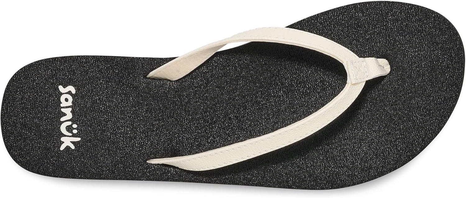 imageSanuk Yoga Joy  Yoga Mat Footbed  Flip Flops for Women  Yoga Sandals For Women  Womens Beach Sandals White Black
