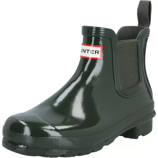 Hunter Original Chelsea Gloss Short Boots for Women - Cushioned Textile Footbed with Rear Pull-Tab Shoes - Dark Olive 5 M