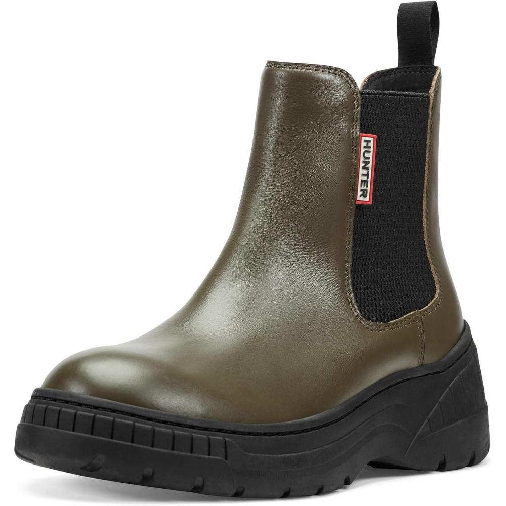 imageHunter Womens Neveah Waterproof Chelsea BootDark Green Leather