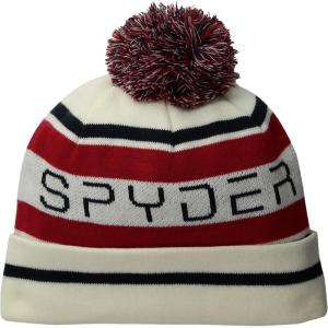 imageSpyder Mens Icebox Lined Pom Ski BeanieWhiteRedFrontier