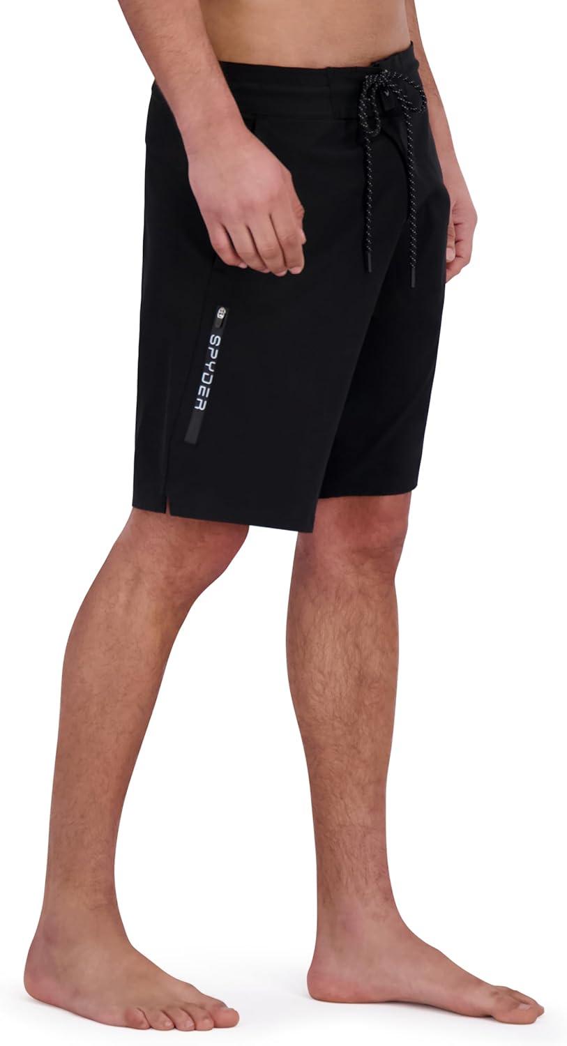 imageSpyder Mens Swim Trunks Stretch QuickDry 9 Inseam Board Shorts UPF Pockets Brief LinerOld Black