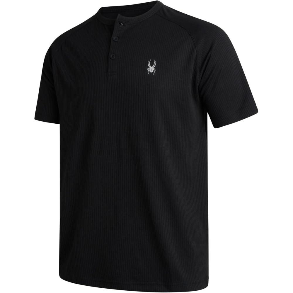 imageSpyder Mens Shirts  Moisture Wicking Short Sleeve Henley Shirts for Men  Lightweight Quick Dry Athletic Shirt Sizes SXLBlack