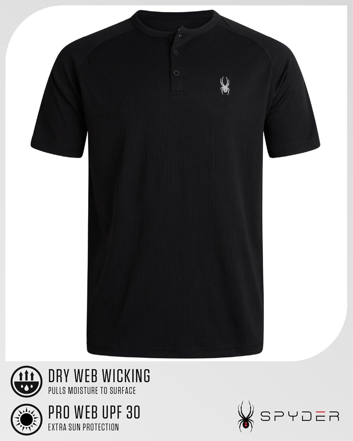 imageSpyder Mens Henley Shirt  Lightweight Quick Dry Moisture Wicking Short Sleeve Athletic Performance Shirts for MenBlack