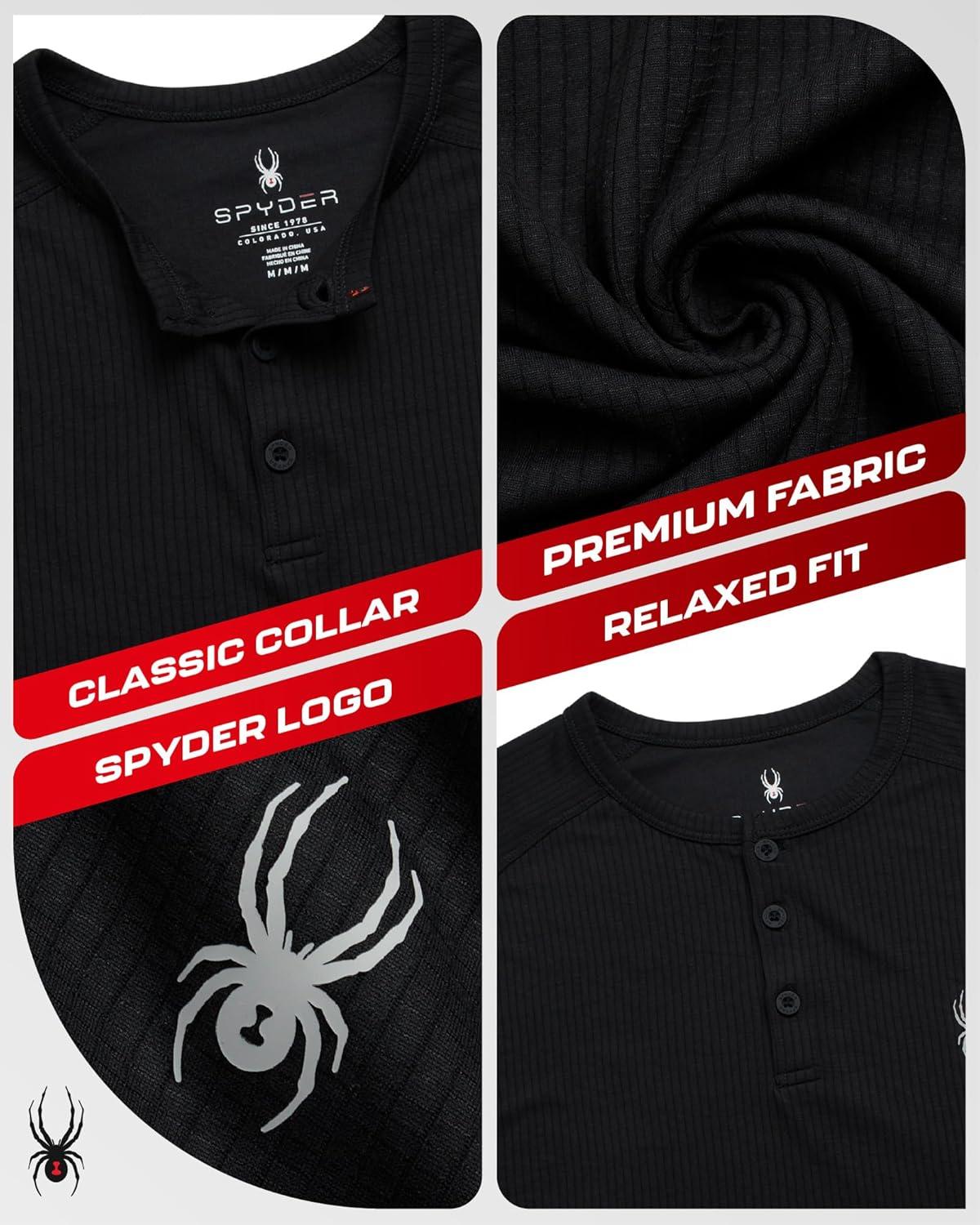 imageSpyder Mens Henley Shirt  Lightweight Quick Dry Moisture Wicking Short Sleeve Athletic Performance Shirts for MenBlack